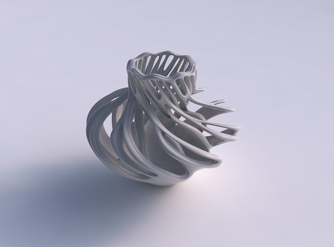 Vase curved with two layered beveled branches twisted and squeezed