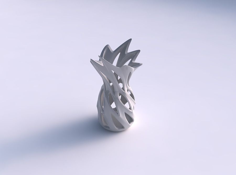 Vase curved with smooth cuts and flower shaped top twisted an... 3D print model_0