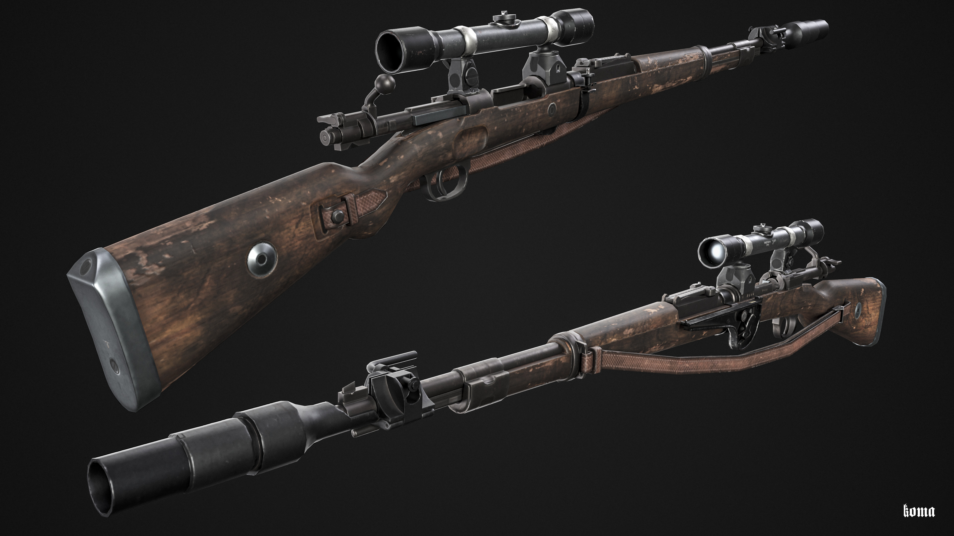 Kar98k with mods Low-poly 3D model_2