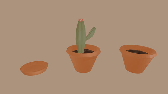 3D Low-Poly Cactus with a Flower in a Pot Low-poly 3D model