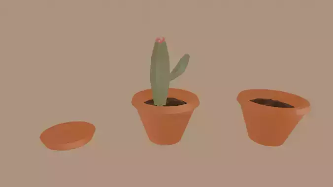3D Low-Poly Cactus with a Flower in a Pot