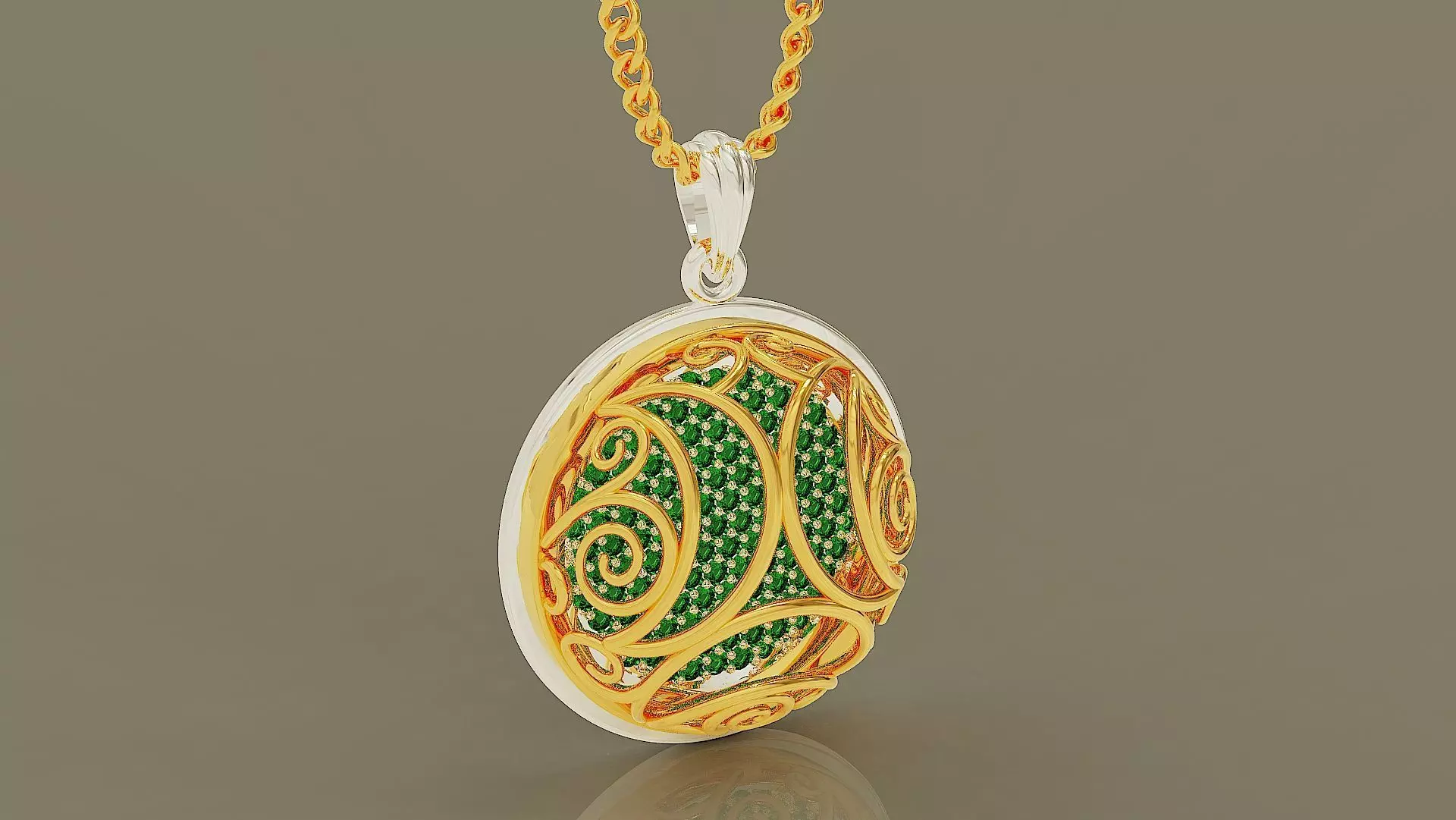Assemblable two-piece pave set diamond patterned pendant 3D print model
