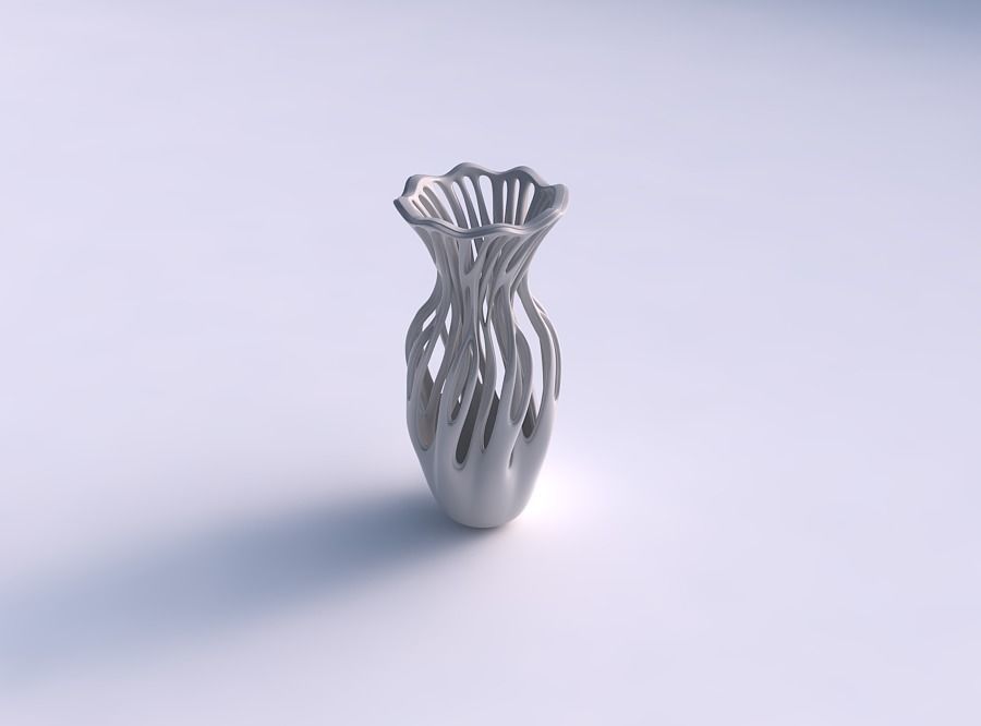 Vase curved with two layered beveled branches widened top 3D print model_0