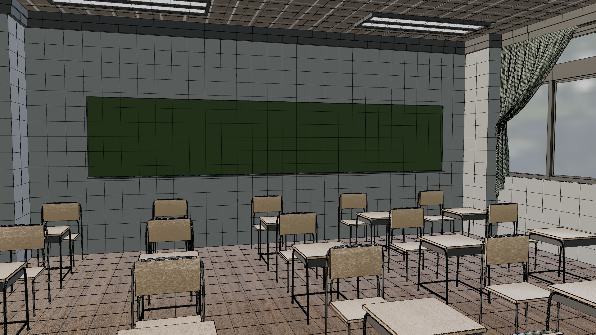 highly detailed and realistic 3D classroom model 3D model_11