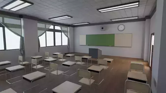 highly detailed and realistic 3D classroom model