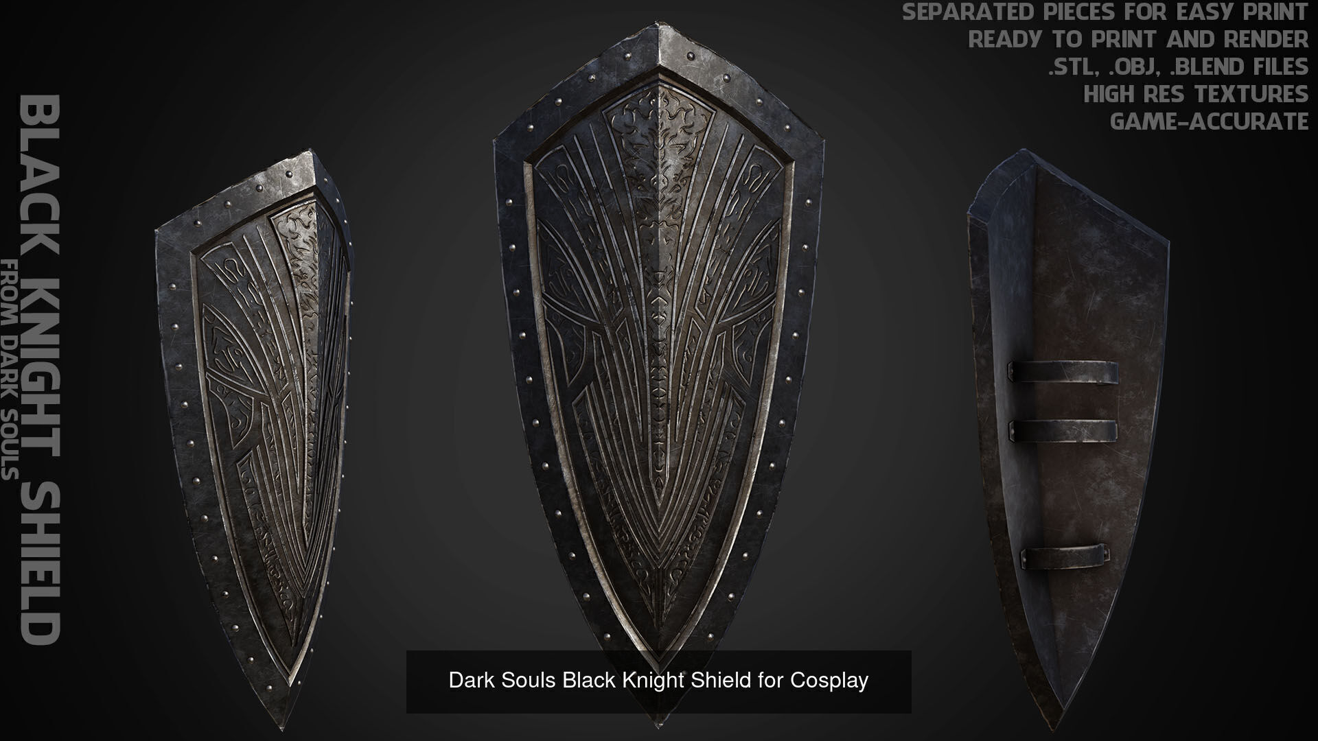 Dark Souls Black Knight Full Armor Halberd Shield for Cosplay 3D Model Collection_9