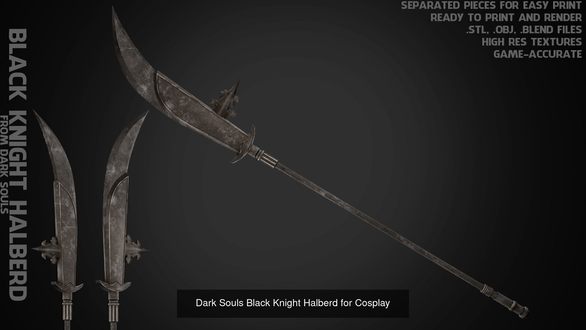 Dark Souls Black Knight Full Armor Halberd Shield for Cosplay 3D Model Collection_10