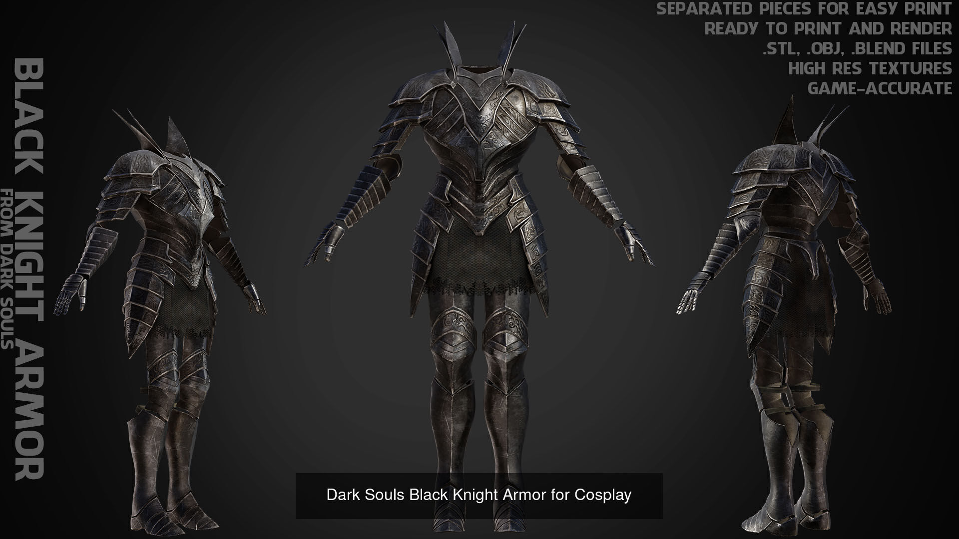 Dark Souls Black Knight Full Armor Halberd Shield for Cosplay 3D Model Collection_8