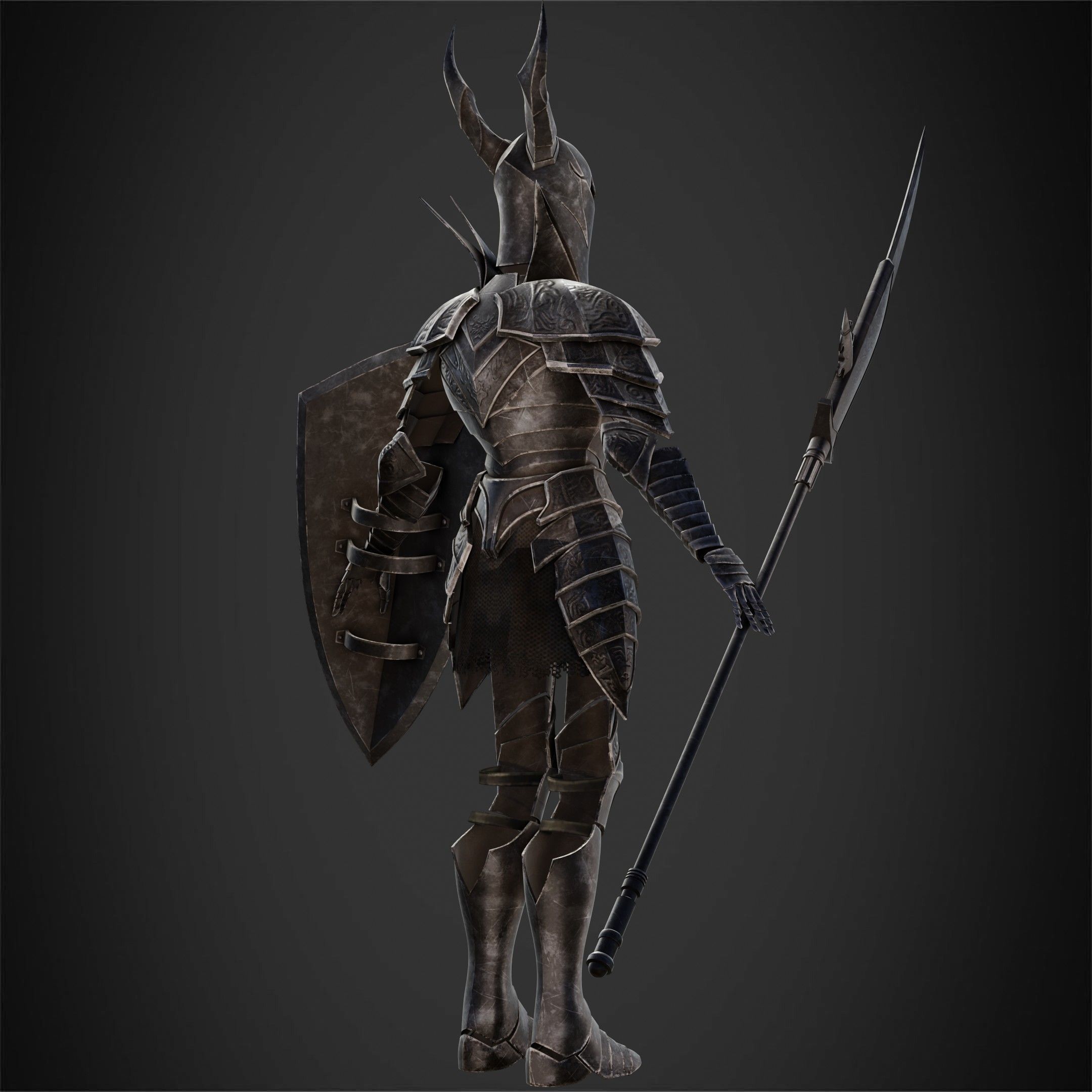 Dark Souls Black Knight Full Armor Halberd Shield for Cosplay 3D Model Collection_16