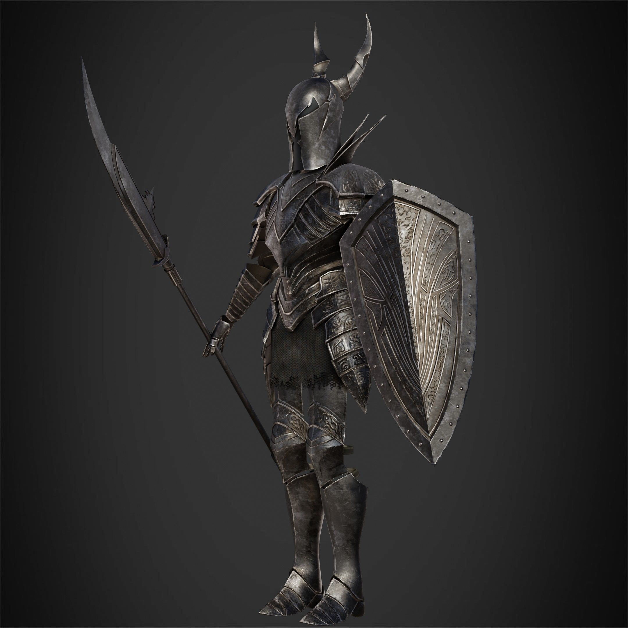 Dark Souls Black Knight Full Armor Halberd Shield for Cosplay 3D Model Collection_12