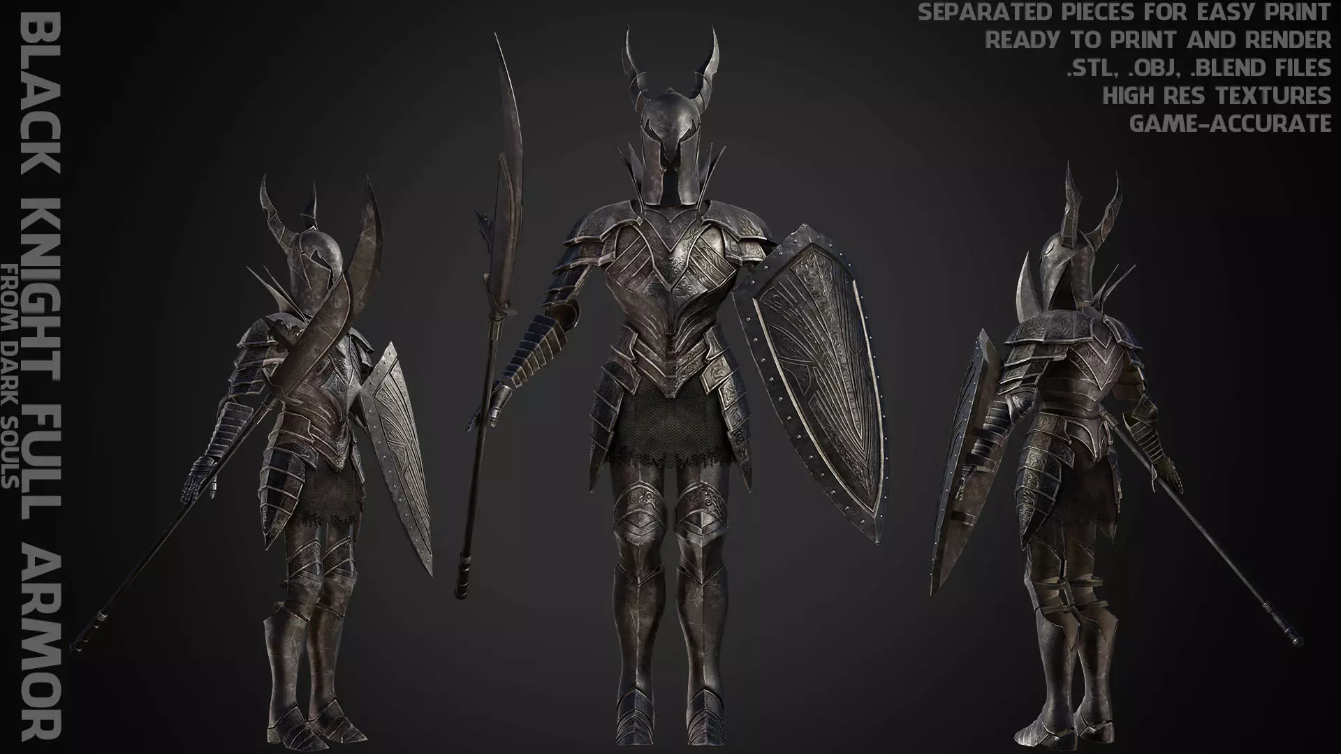 Dark Souls Black Knight Full Armor Halberd Shield for Cosplay 3D Model Collection_0