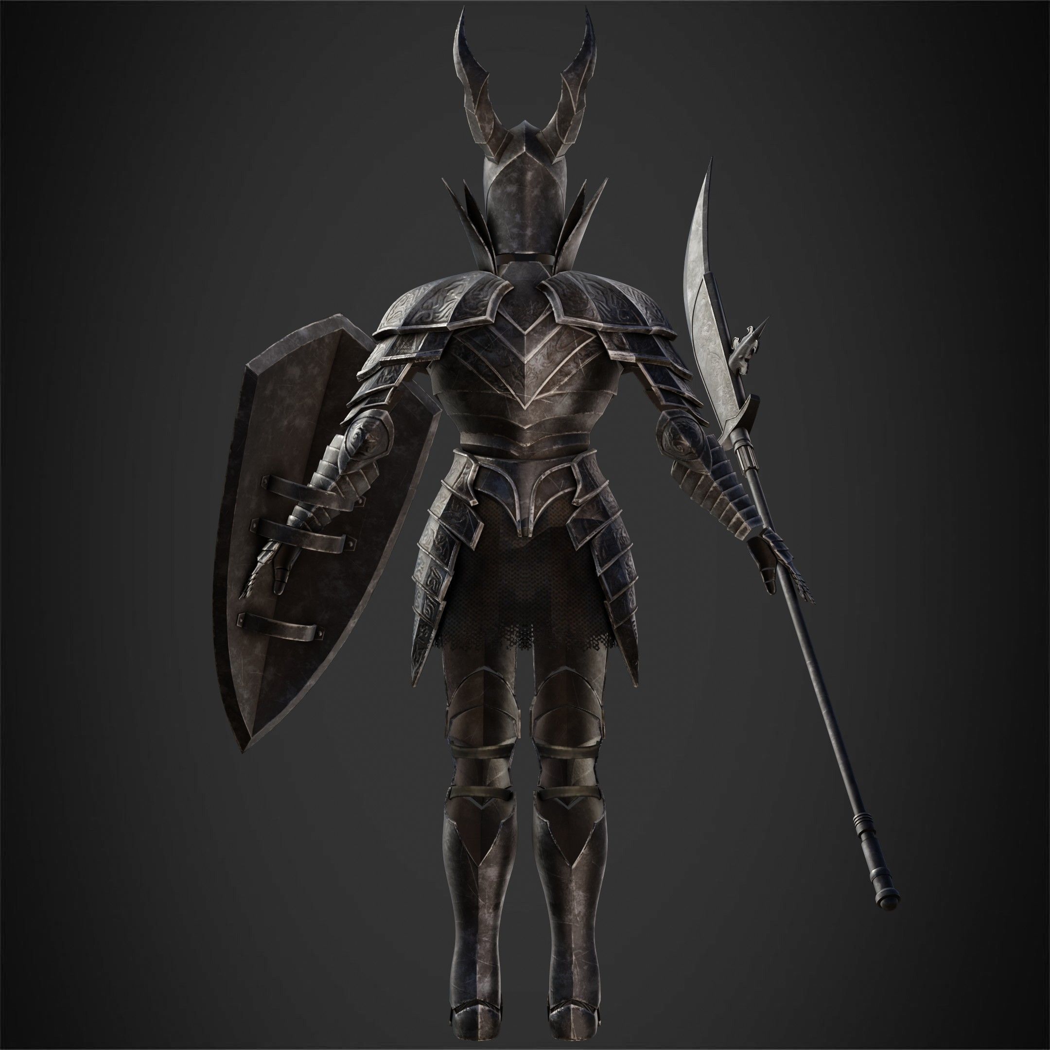 Dark Souls Black Knight Full Armor Halberd Shield for Cosplay 3D Model Collection_15