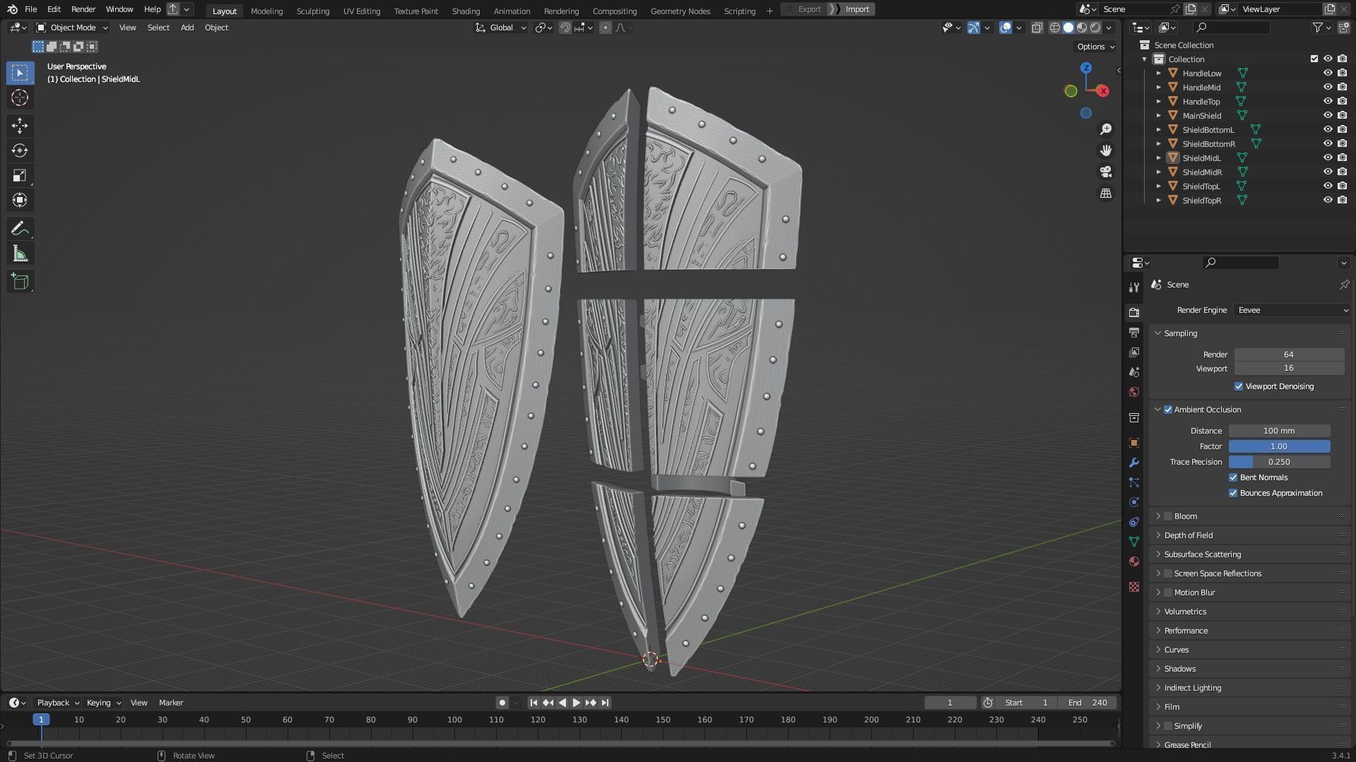 Dark Souls Black Knight Full Armor Halberd Shield for Cosplay 3D Model Collection_48