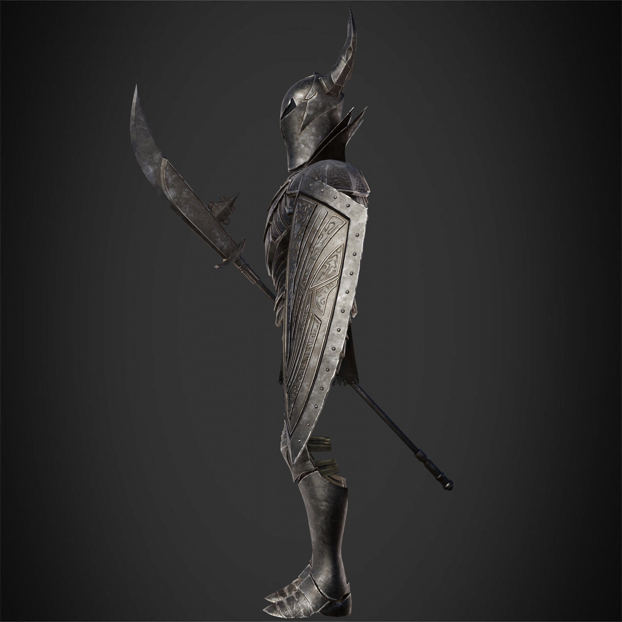Dark Souls Black Knight Full Armor Halberd Shield for Cosplay 3D Model Collection_13