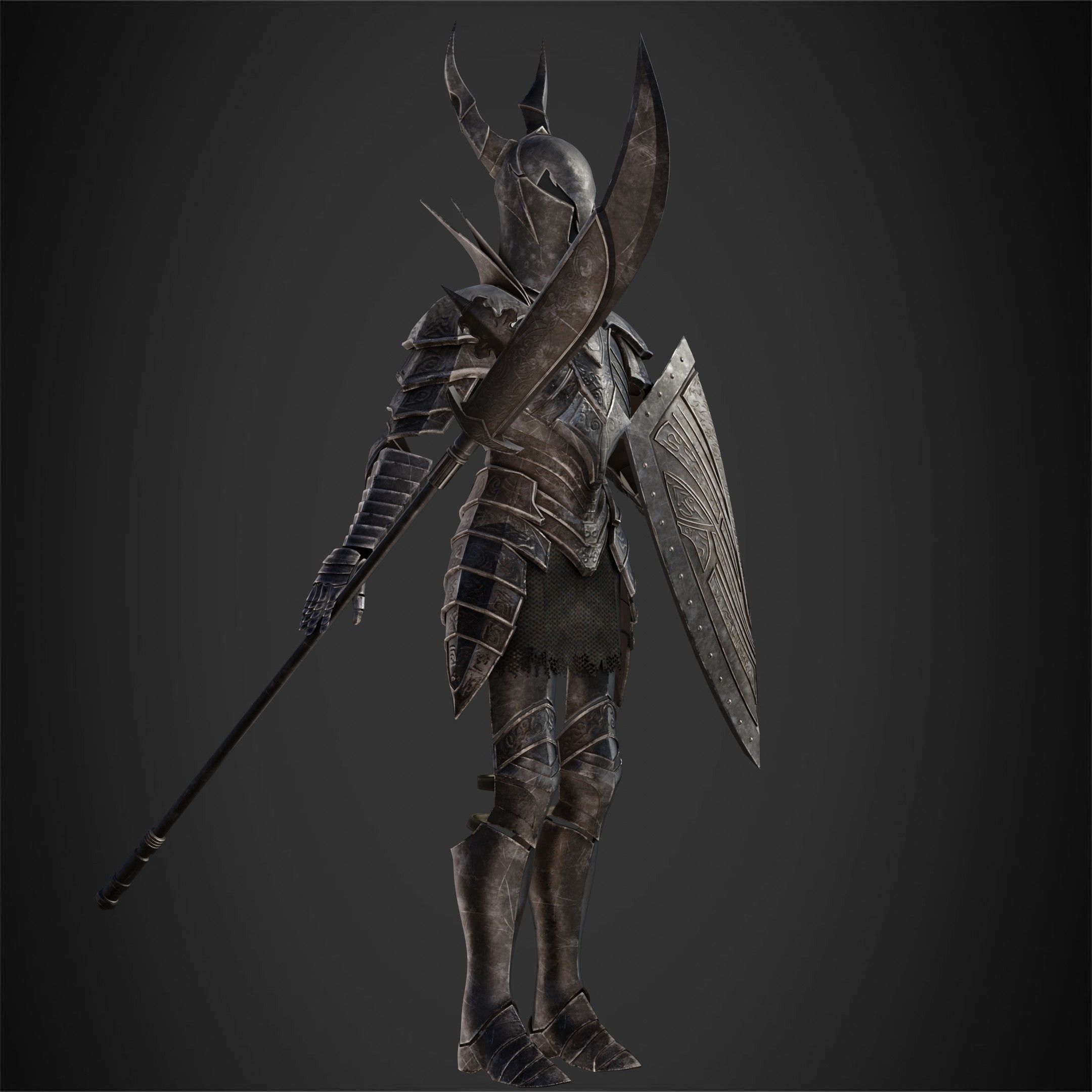 Dark Souls Black Knight Full Armor Halberd Shield for Cosplay 3D Model Collection_18