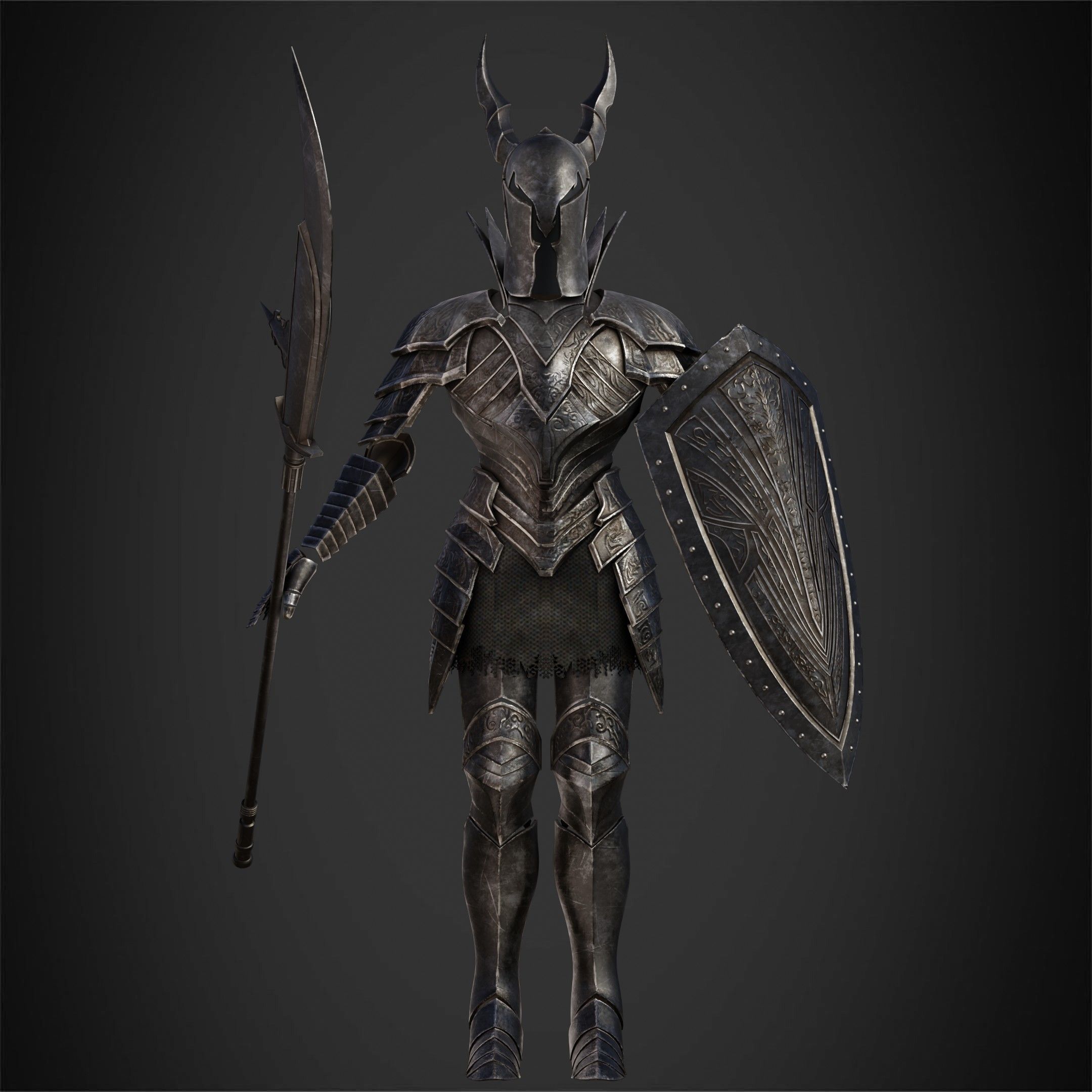 Dark Souls Black Knight Full Armor Halberd Shield for Cosplay 3D Model Collection_11