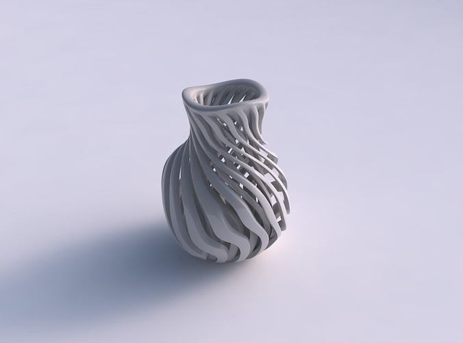 Vase curved with sharp muscle structure wavy top