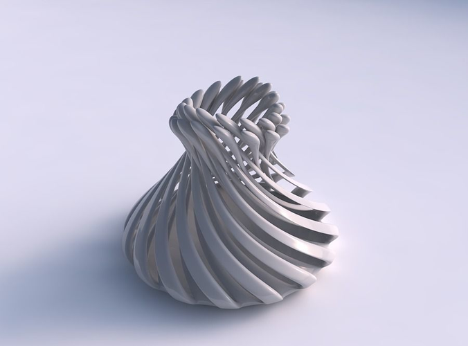 Vase curved with twisted muscle structure and soft tips twisted and streched top