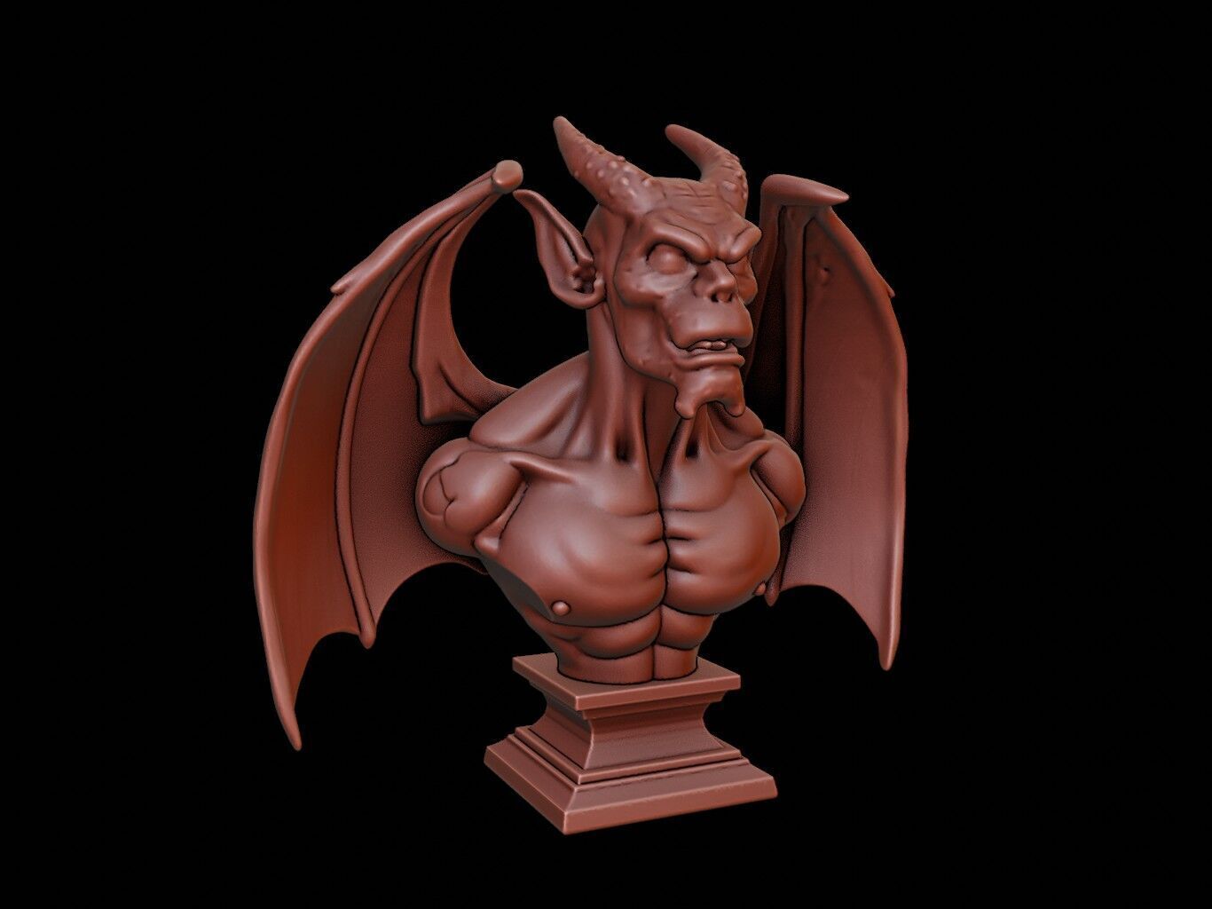 Gargoyle Beast Bust 3D print model_2