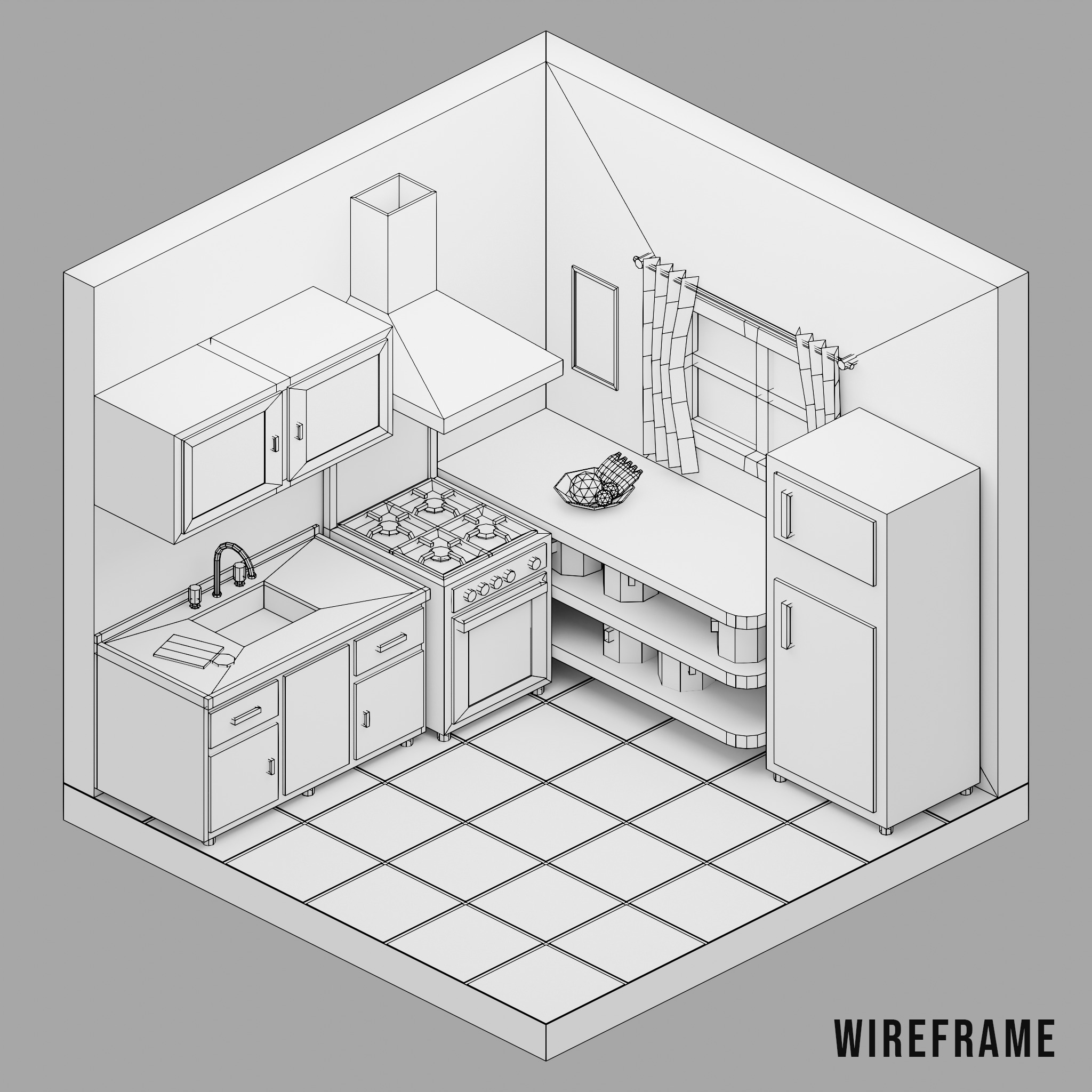 Isometric Low-poly Kitchen Low-poly 3D model_5