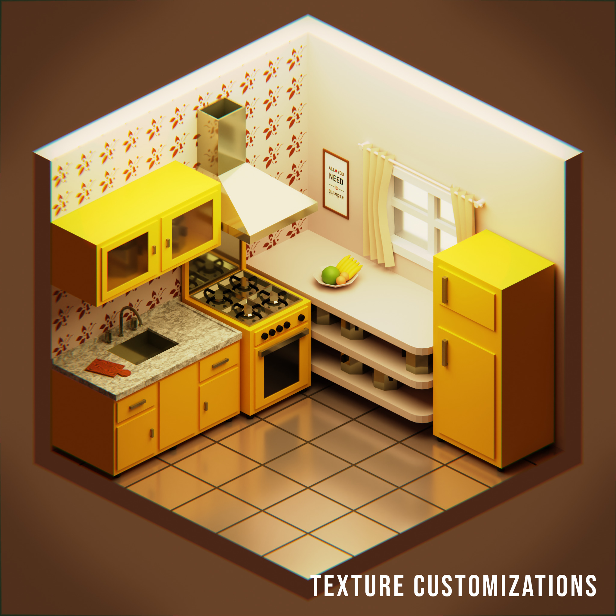 Isometric Low-poly Kitchen Low-poly 3D model_7