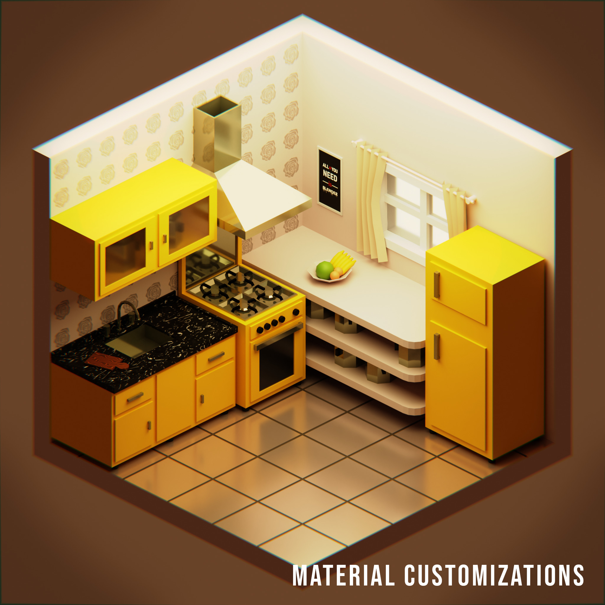 Isometric Low-poly Kitchen Low-poly 3D model_8