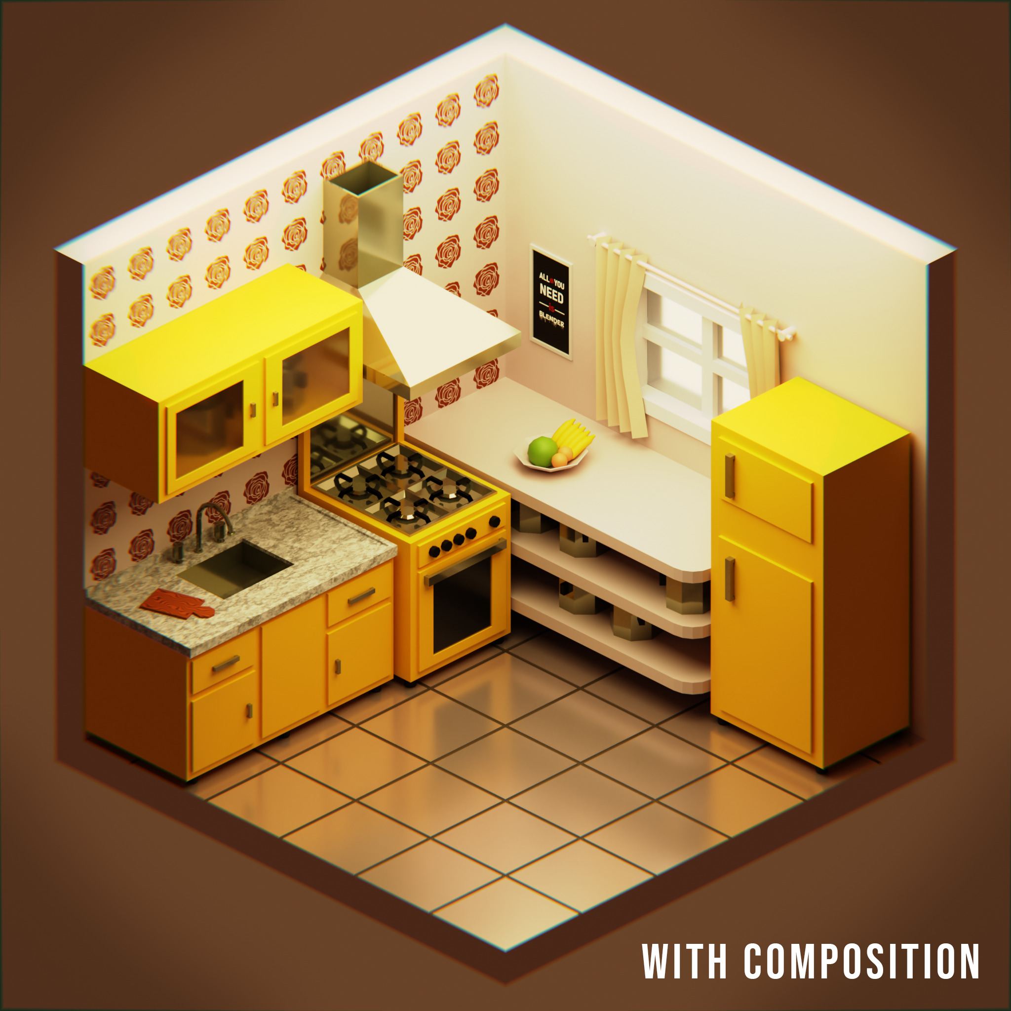 Isometric Low-poly Kitchen Low-poly 3D model_2