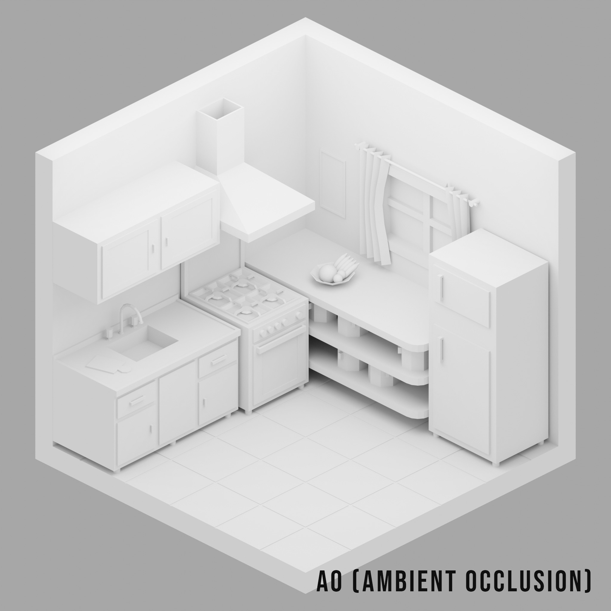 Isometric Low-poly Kitchen Low-poly 3D model_4