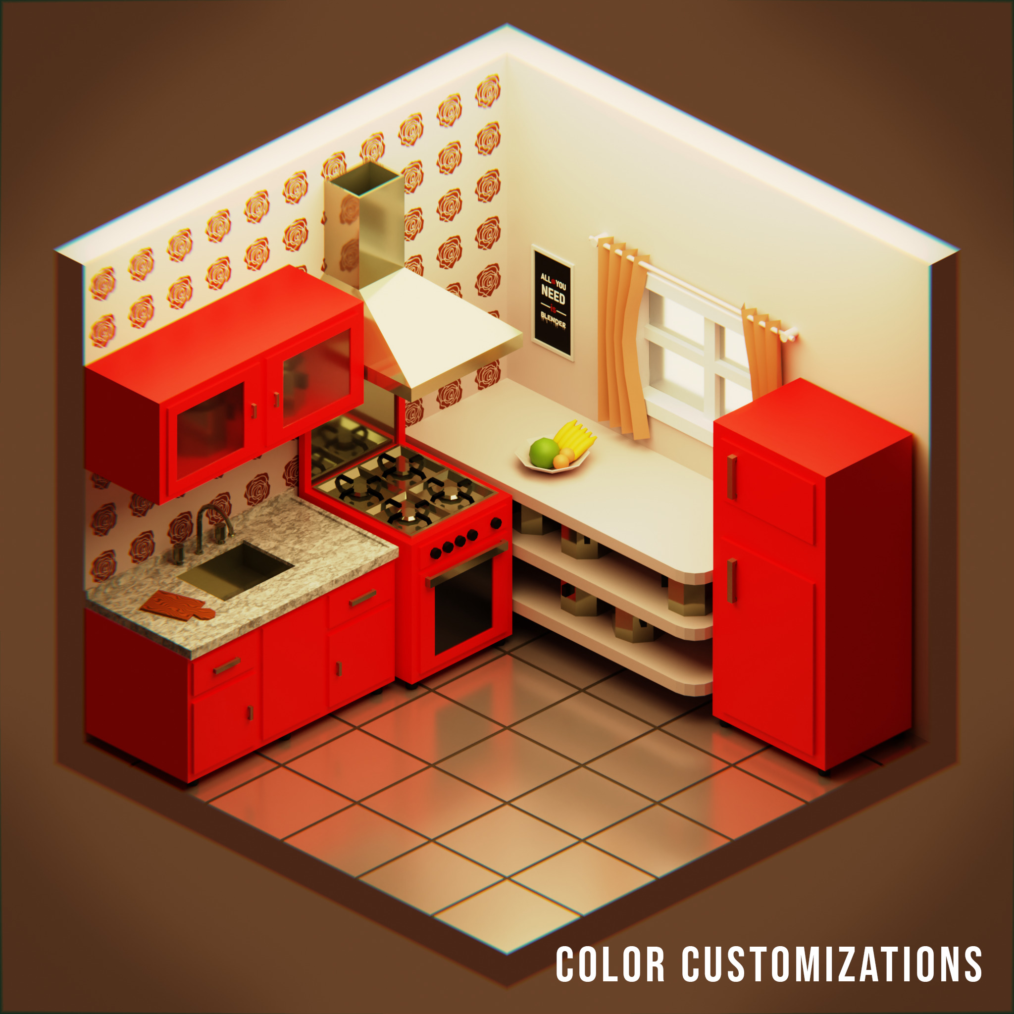Isometric Low-poly Kitchen Low-poly 3D model_6