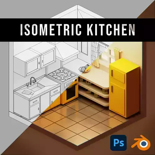 Isometric Low-poly Kitchen Low-poly 3D model