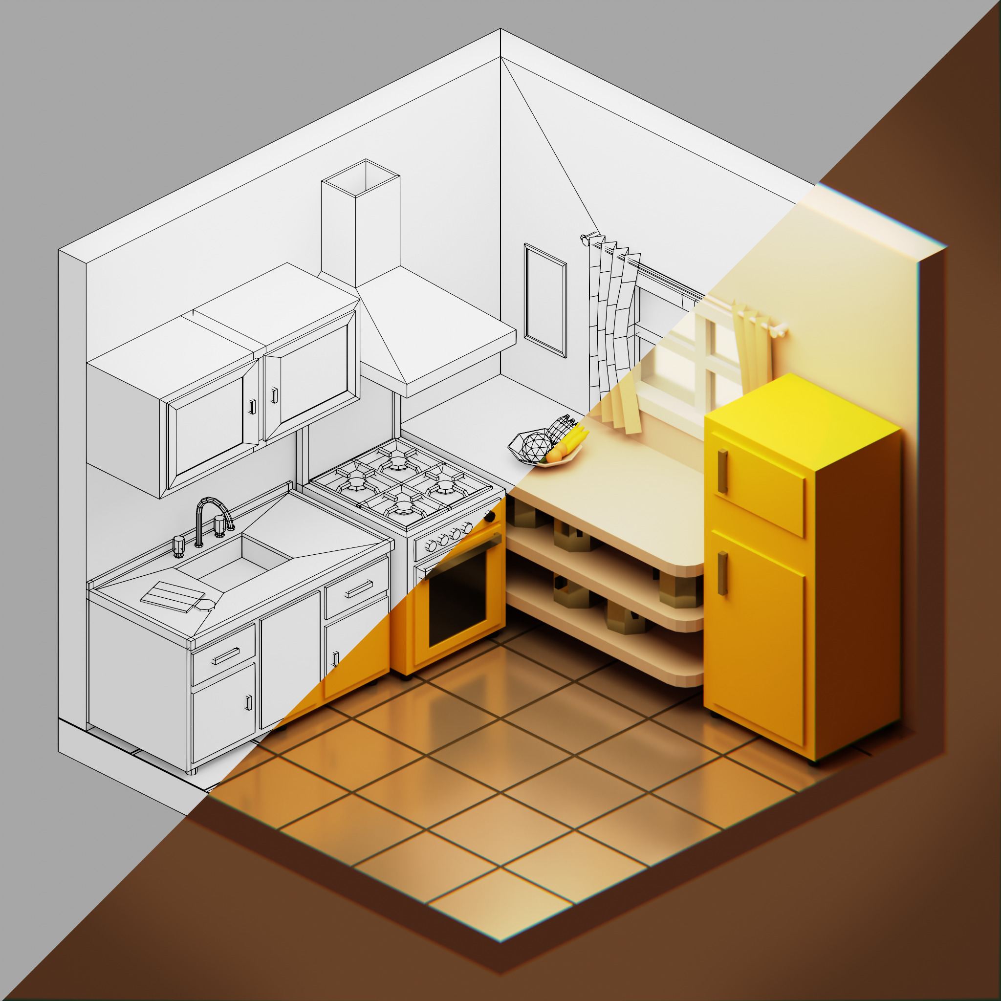 Isometric Low-poly Kitchen Low-poly 3D model_1