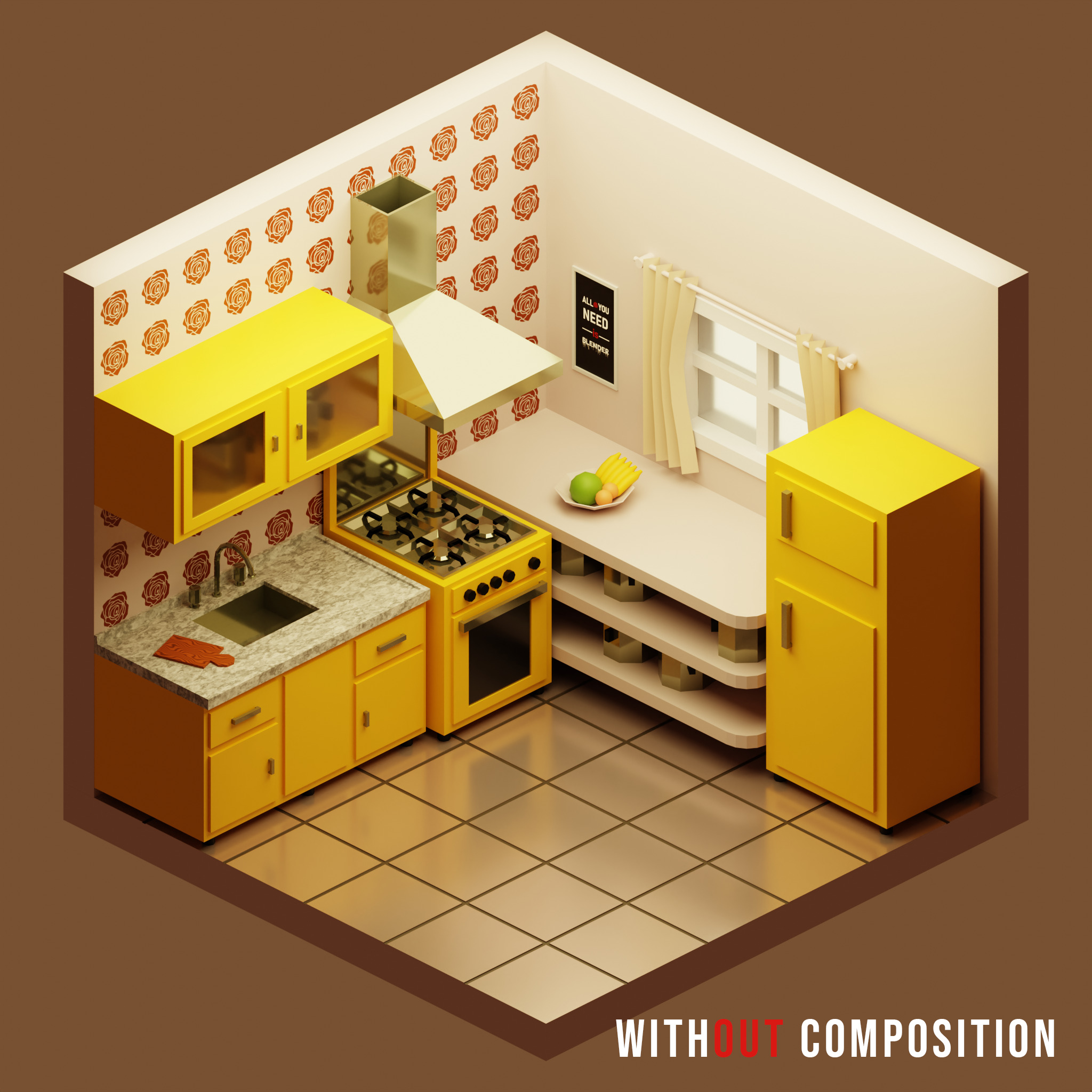 Isometric Low-poly Kitchen Low-poly 3D model_3
