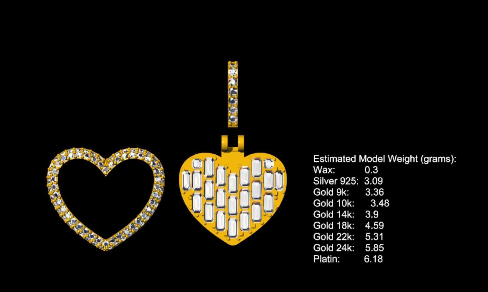 Emerald heart pendant 3D print model_9
