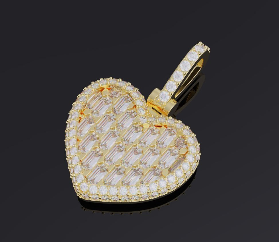 Emerald heart pendant 3D print model_1