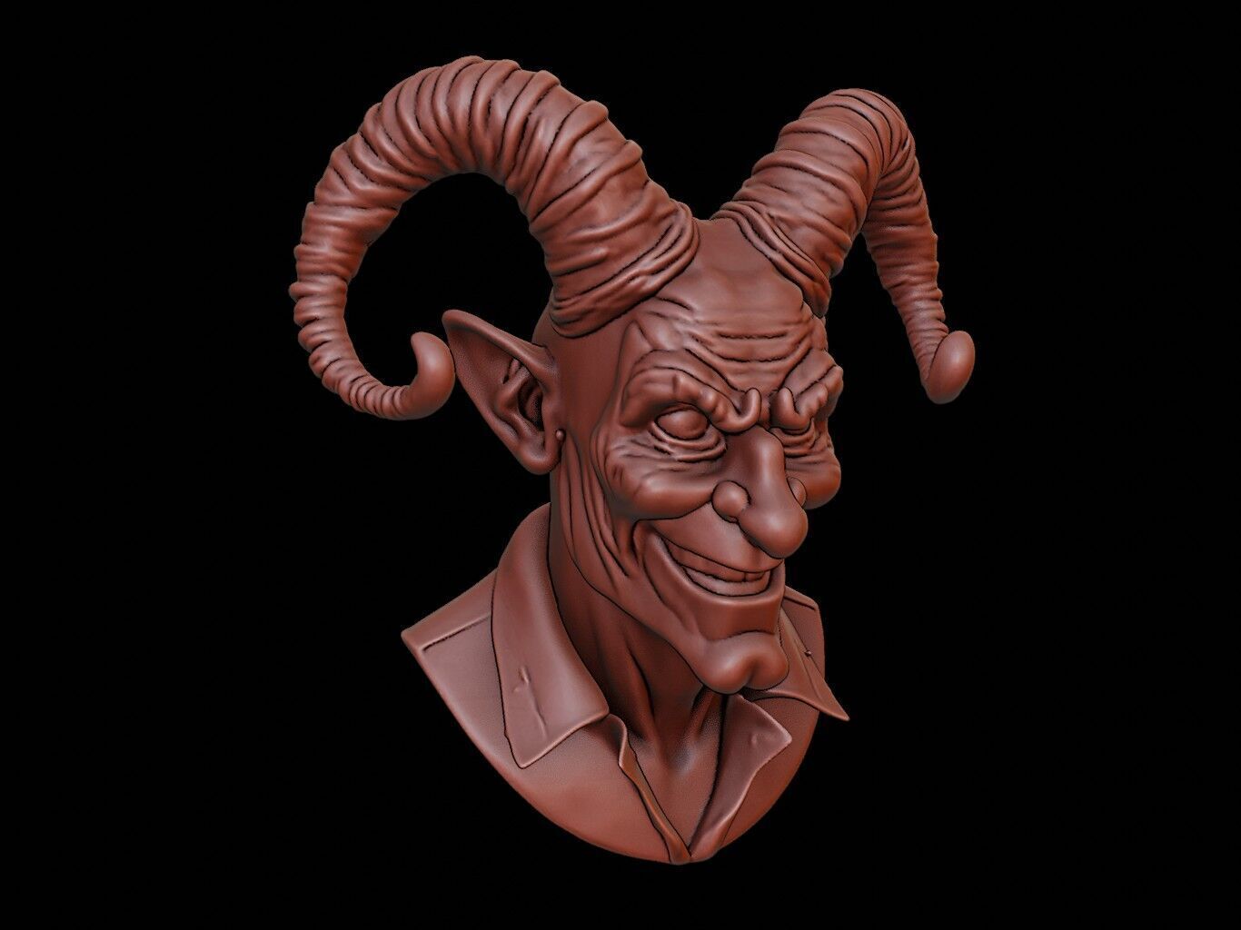 Horned Jester Beast Bust 3D print model_2