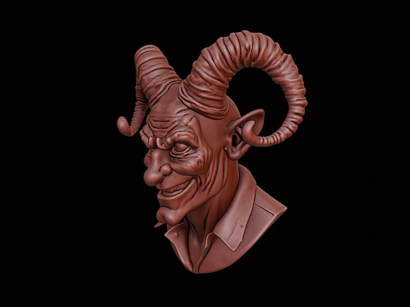 Horned Jester Beast Bust 3D print model_1