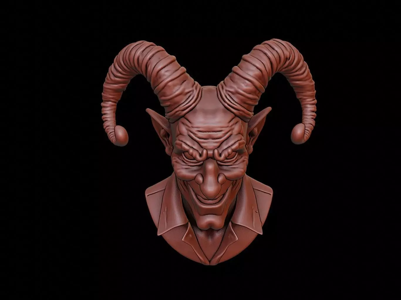 Horned Jester Beast Bust 3D print model_0