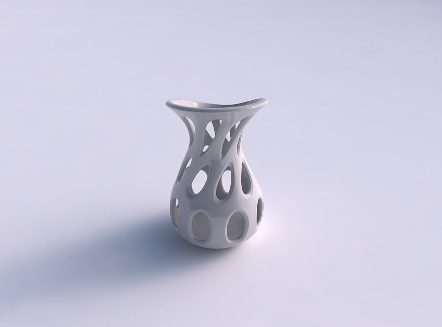 Vase curved with smooth cuts eccentric 3D print model_0