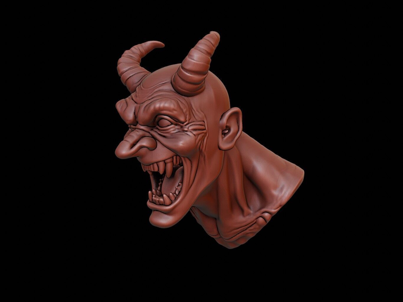 Laughing Devil Beast Bust 3D print model_1