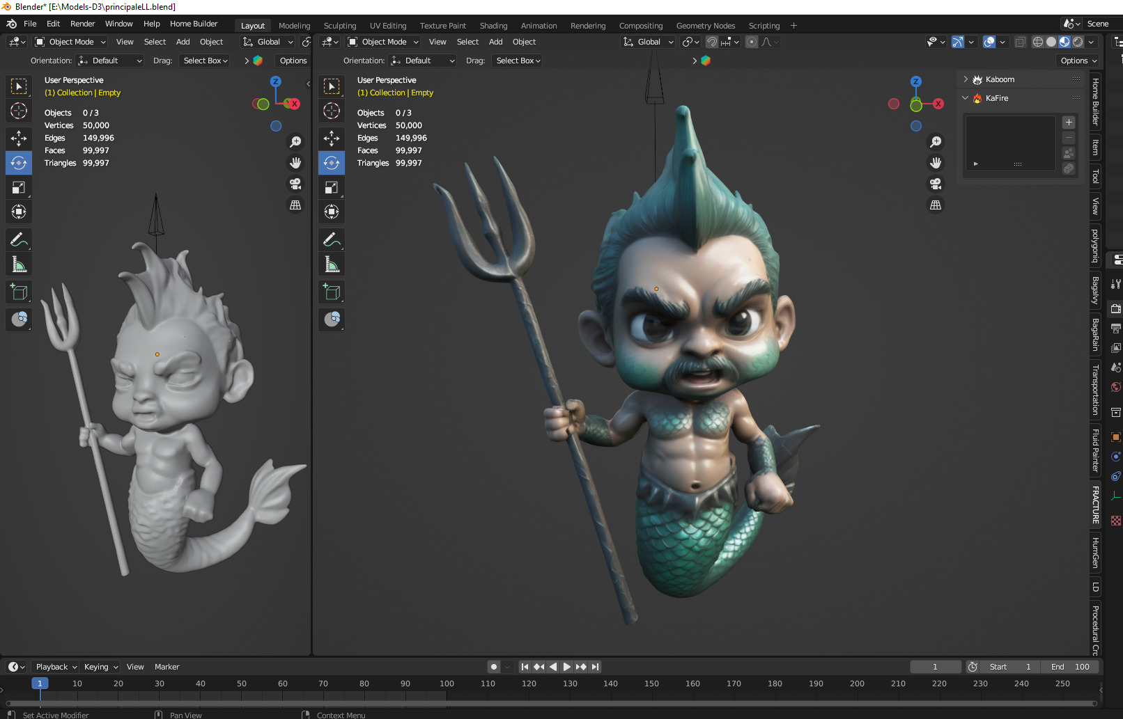 A cartoon mermaid  3D print model_2