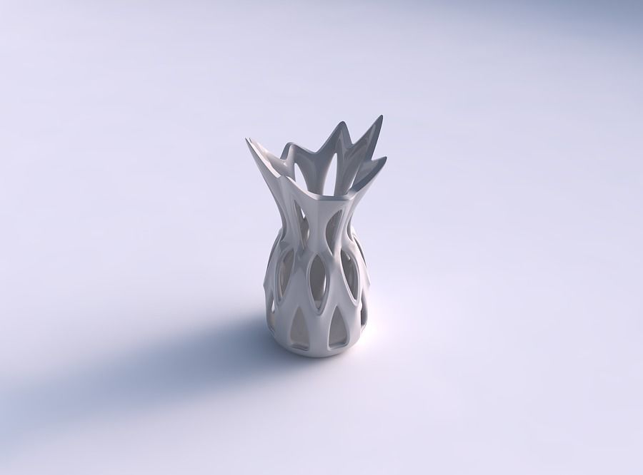 Vase curved with smooth cuts and flower shaped top streched top 3D print model_0