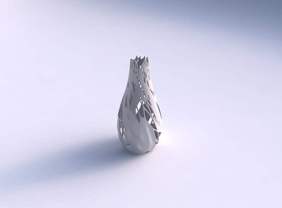 Vase curved with twisted organic skin with holes 3D print model_0