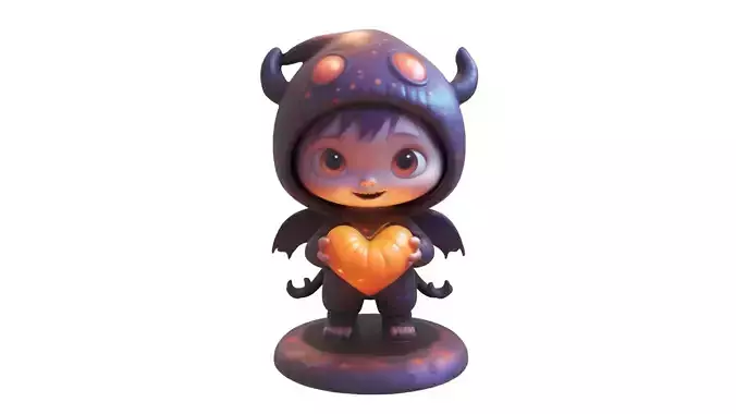 cute girl holding heart 3D print model