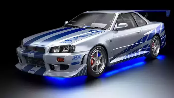 2 Fast 2 Furious R34 Nissan Skyline GT-R Low-poly 3D model