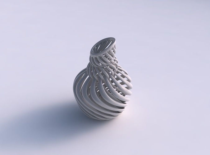 Vase curved twisted with muscle structure and intertwining in neck streched top corner