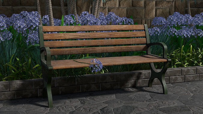 Nr-11 Park Bench - Steel and wood Low-poly 3D model