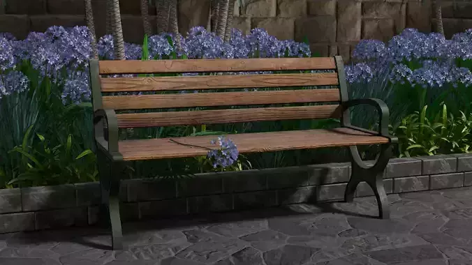 Nr-11 Park Bench - Steel and wood Low-poly 3D model