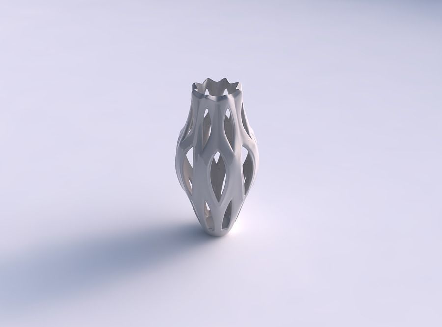 Vase curved wide with smooth cuts and flower shaped top long ... 3D print model_0