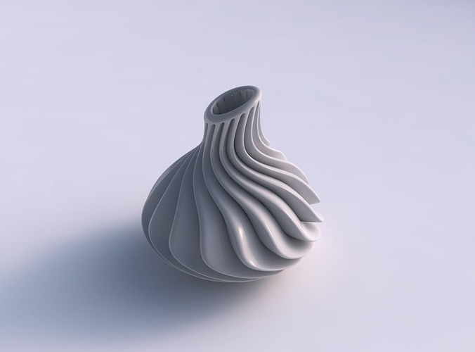 Vase curved wavy small with extruded lines streched top corner