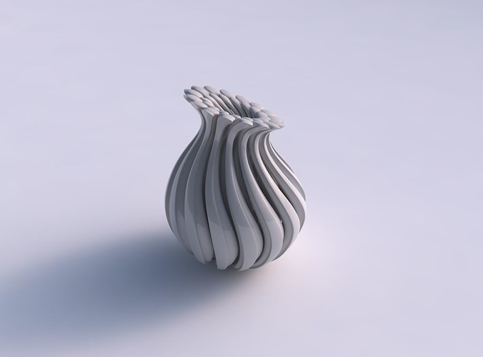 Vase curved twisted with beveled muscle structure and soft tips squeezed with streched top corner